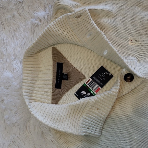 Nwt Tommy Hilfiger Knit Pullover 1/4 Button front long sleeved Cream Size Mens L - Picture 6 of 8